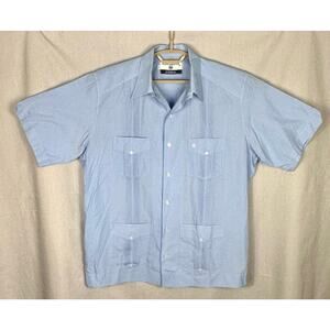 Uxmal Manchester Men's Large Lt. Blue Gueyabera 4 Pocket Pintuck Shirt - G